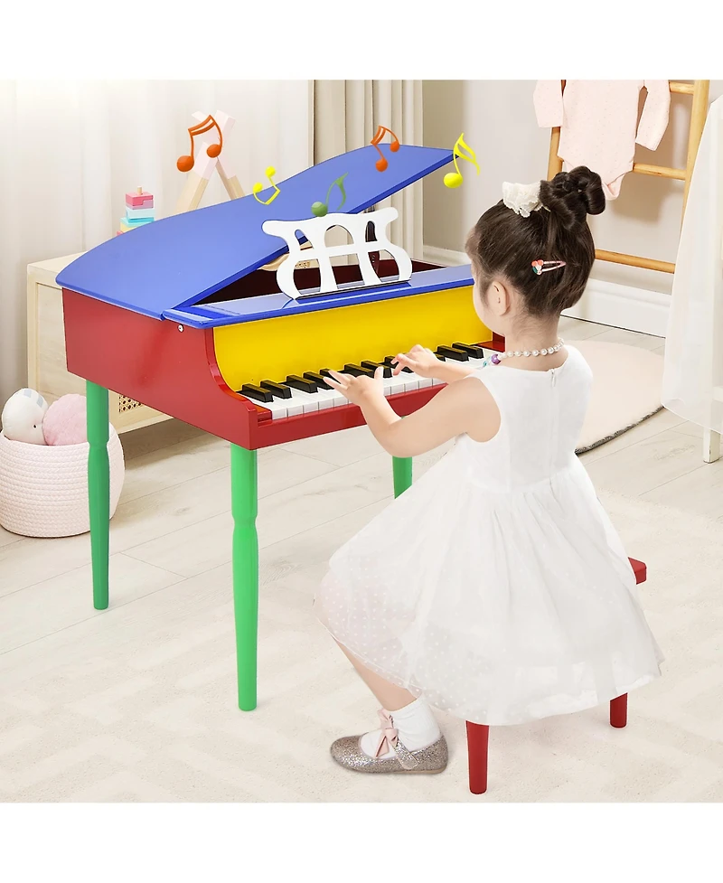 Gymax 30-Key Classic Baby Grand Piano Toddler Toy Wood w/ Bench & Music Rack Colorful