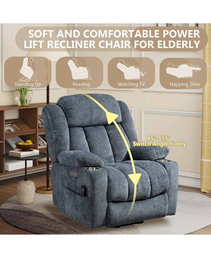 Up to 350 Lbs Power Lift Recliner Chair Heavy Duty Motion Mechanism with 8-Point Vibration Massage and Lumbar Heating