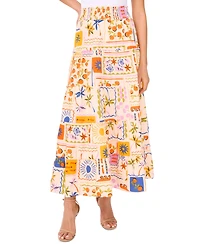 CeCe Women's Cotton Postcard-Print Maxi Skirt