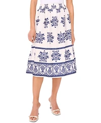 CeCe Women's Smocked-Waist Border-Print Midi Skirt