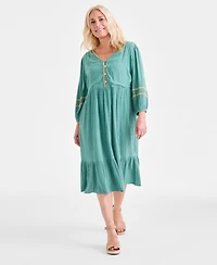 Style & Co Women's V-Neck 3/4-Sleeve Tiered Midi Dress, Exclusively at Macy's