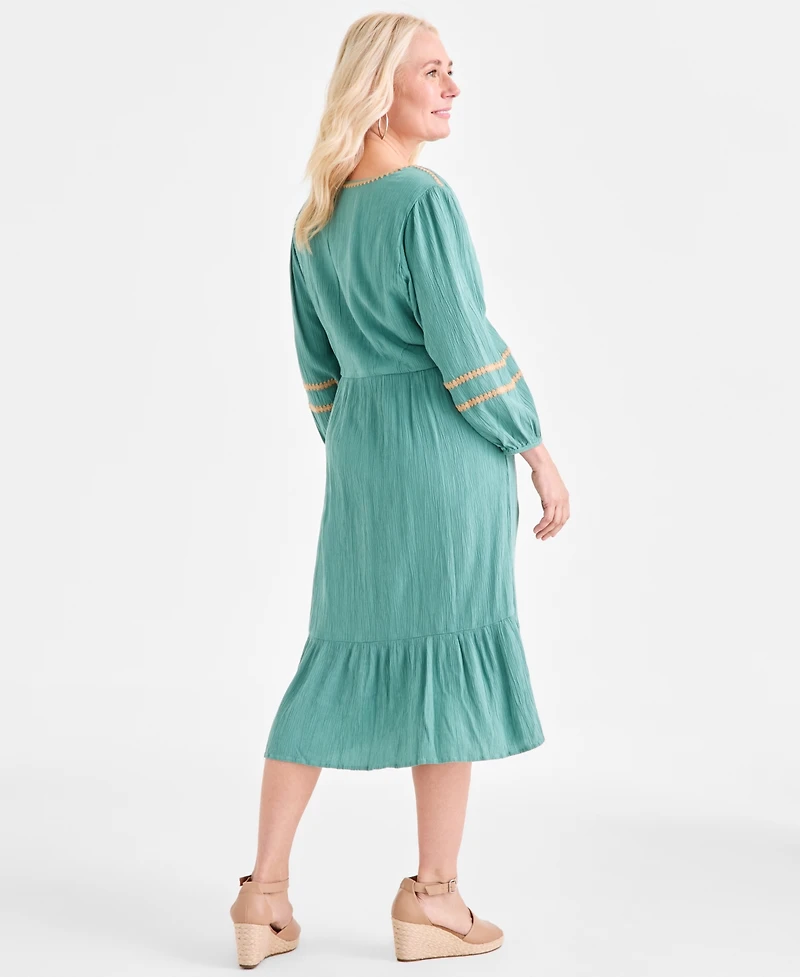Style & Co Women's V-Neck 3/4-Sleeve Tiered Midi Dress, Exclusively at Macy's