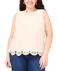 Vince Camuto Plus Crochet-Front Scalloped-Hem Tank Top
