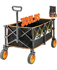EchoSmile Collapsible Foldable Wagon with 300lbs Weight Cart Heavy Duty Folding Beach Wagon Cart with Wheels and Adjustable Handle for Camping Garden