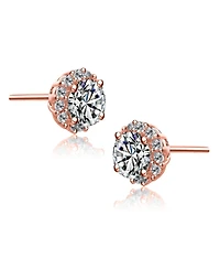 18K Rose Gold Plating with Clear Cubic Zirconia Round Stud Earrings