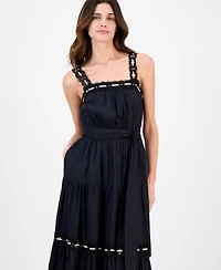 Anne Klein Women's Lace-Trim Cotton Sleeveless Midi Dress