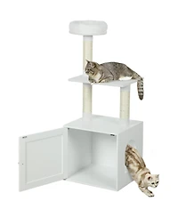 PawHut Cat Tree with Litter Box Enclosure, 2-in-1 Cat Tower for Indoor Cats