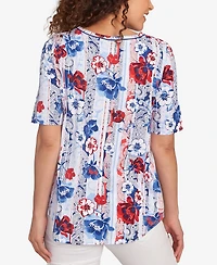 Ruby Rd. Petite Riviera Floral Stripe Print Knit Top