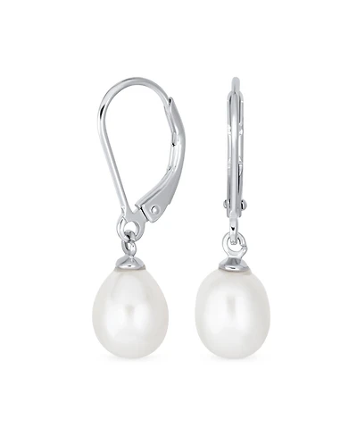Bling Jewelry Simple Cz Accent White Pear Shape Freshwater Cultured Pearl Teardrop Dangle Earrings .925 Sterling Silver Lever back