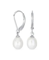 Bling Jewelry Simple Cz Accent White Pear Shape Freshwater Cultured Pearl Teardrop Dangle Earrings .925 Sterling Silver Lever back