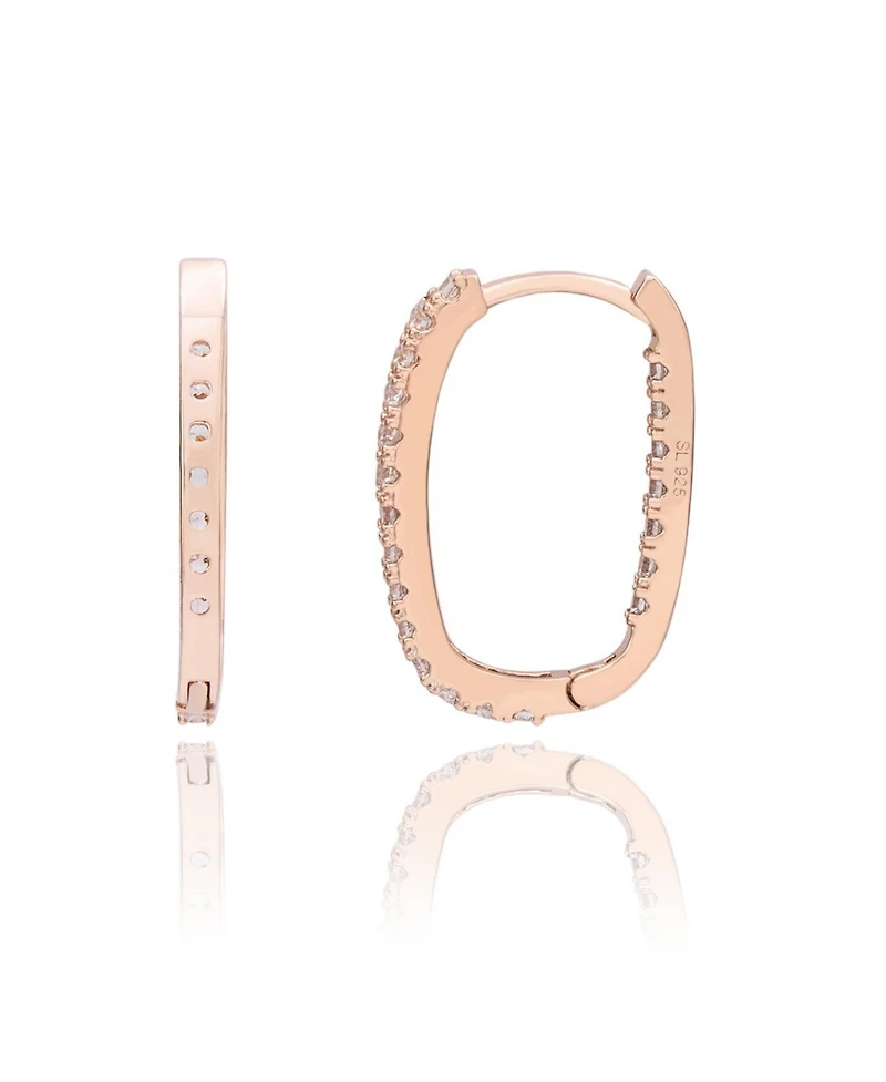 Suzy Levian Sterling Silver Cubic Zirconia Pave Paperclip Hoop Earrings