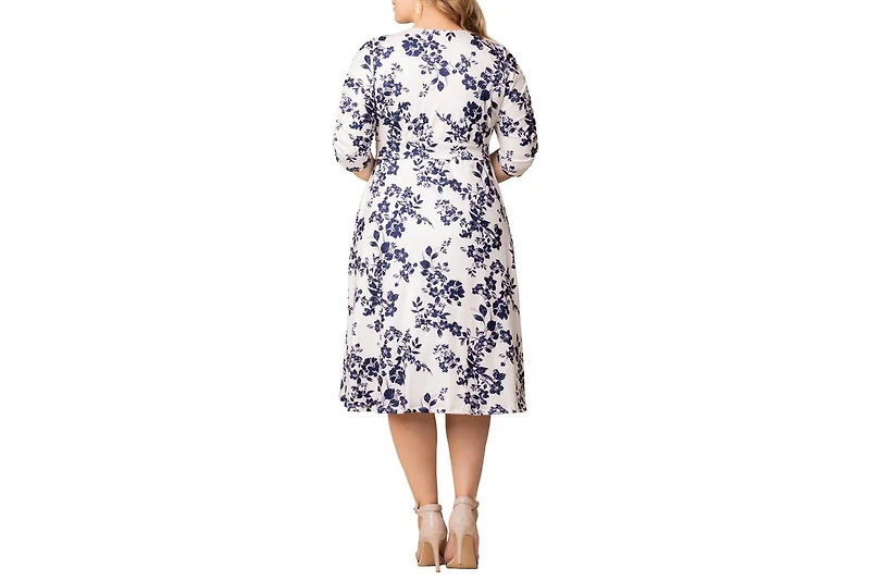 Kiyonna Plus Gabriella Ruched Sleeve Midi Dress with Pockets