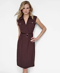Dkny Women's V-Neck Cargo-Pocket Sleeveless Midi Dress