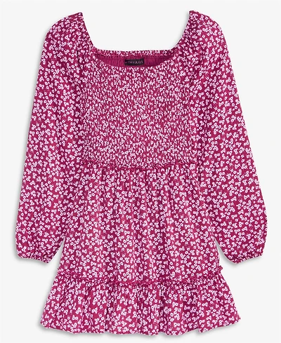 With Jules Big Girls Long-Sleeve Smocked-Bodice Dress