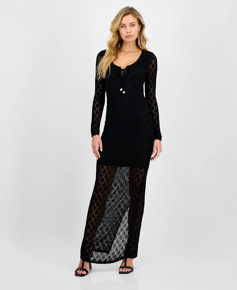 Guess Women's Long-Sleeve Alba Pointelle Maxi Dress