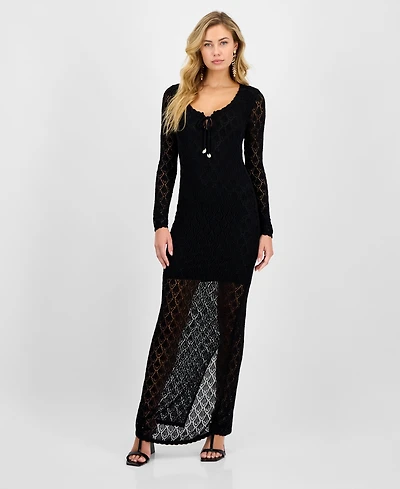Guess Women's Long-Sleeve Alba Pointelle Maxi Dress