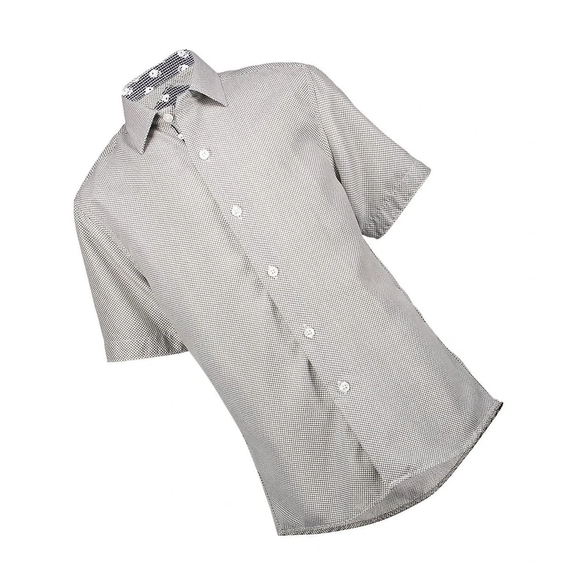 Elie Balleh Little Boys Blue Micro Houndstooth Button-Down Slim Fit Short Sleeve Shirt