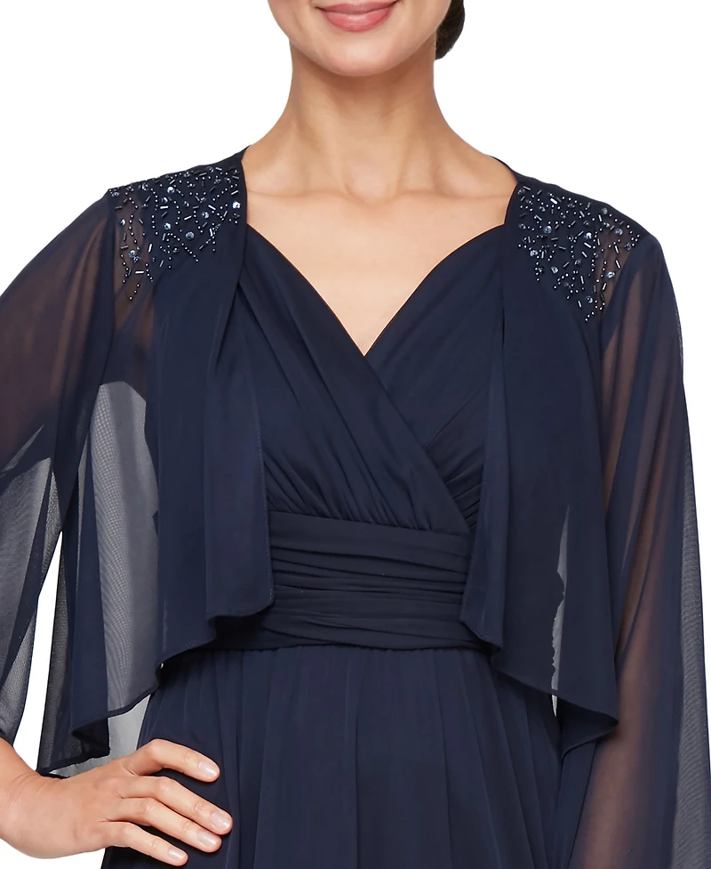 Sl Fashions Women's Surplice-Neck Jersey A-Line Dress