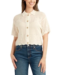 Bcx Juniors' Short-Sleeve Scalloped Cardigan Sweater