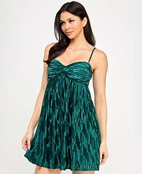 Seni & Cade Juniors' Printed Pleated Mesh A-Line Dress
