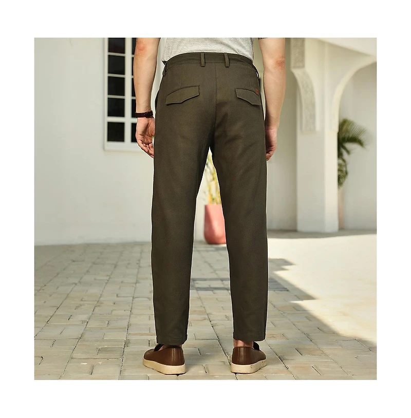 Men's Sacramento Green Ribbed-Pleated Chino Trousers