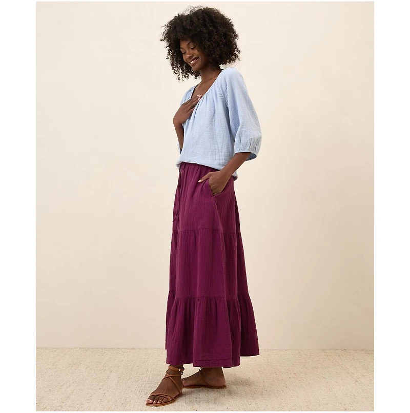 Pact Women's Organic Cotton Coastal Double Gauze Tiered Maxi Skirt