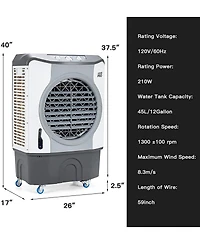 4-in-1 Industrial Evaporative Air Cooler Fan with 45 L Tank and Wheels