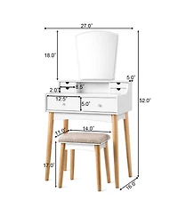 Vanity Desk Set with 3-Color Adjustable Led Lighted Mirror and Drawers