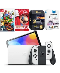 Nintendo Switch White Oled Console with Super Mario 3D World + Bowser s Fury , Nintendo $20 eShop Gift Card, MightySkins Console and Controller Skin V