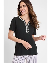 Olsen Women's Embroidered Trim T-Shirt