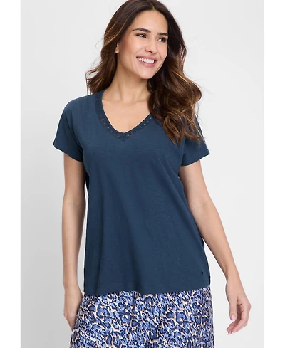 Olsen Women's Lace Trim V-Neck T-Shirt