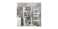 Tall Bathroom Cabinet Large Floor Storage Cabinet with Acrylic Doors and 3 Cubes