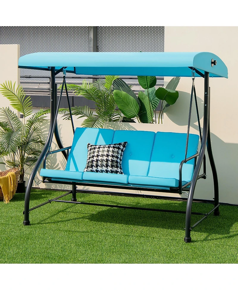 Gymax 3-Seat Outdoor Converting Patio Swing Glider Adjustable Canopy Porch