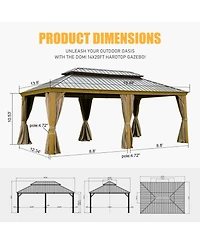 Outdoor Living 14x20FT Hardtop Gazebo, Permanent Metal Gazebo with Galvanized Steel Double Roof and Aluminum Frame, Curtain and Netting, Large Pavilio