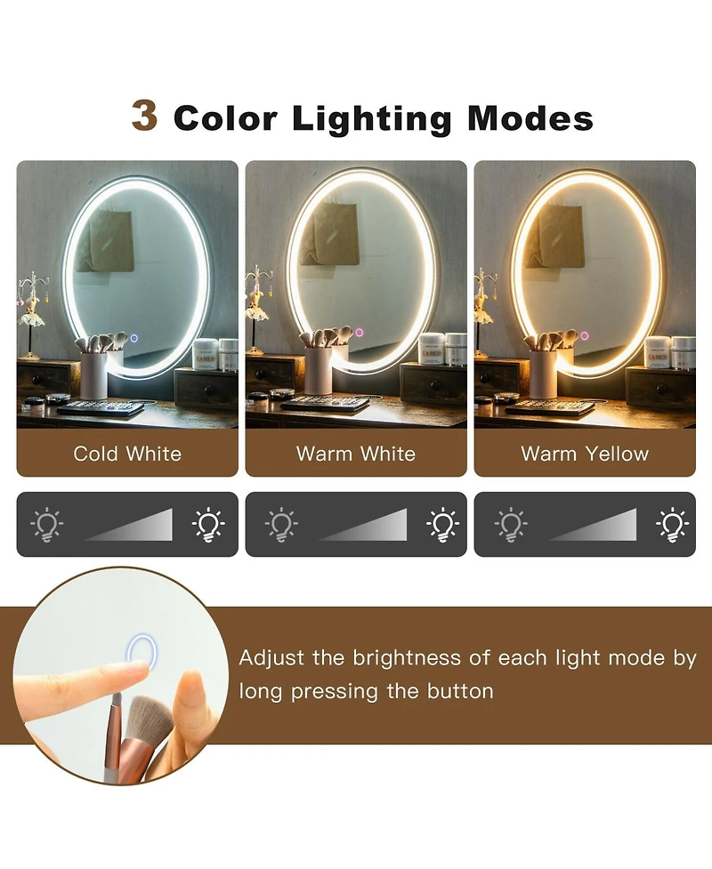 Vanity Desk with Mirror and Lights for Bedroom