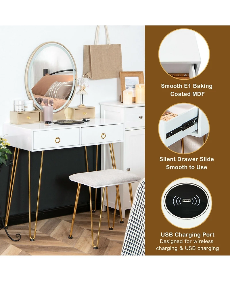 Vanity Desk with Mirror and Lights for Bedroom