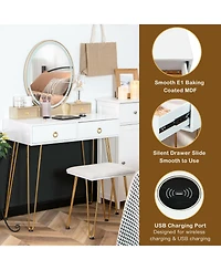 Vanity Desk with Mirror and Lights for Bedroom