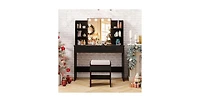Vanity Set with Lighted Mirror and Stool Power Outlet