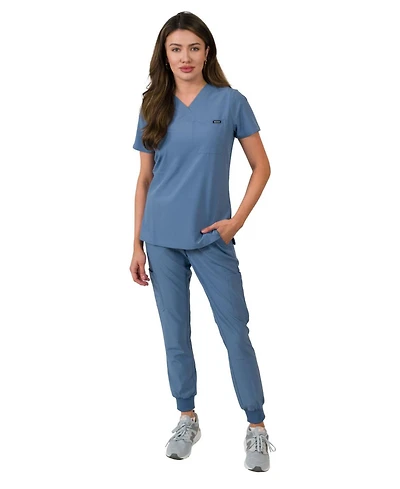 Medgear Women's 1-Pocket Top Knit Rib Cuff Jogger Pants Set