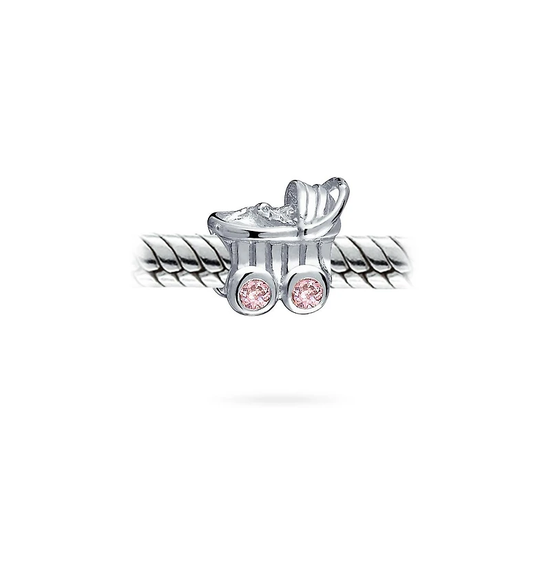 Bling Jewelry Pink Mother To Be Baby Carriage Stroller Charm Bead Sterling Silver