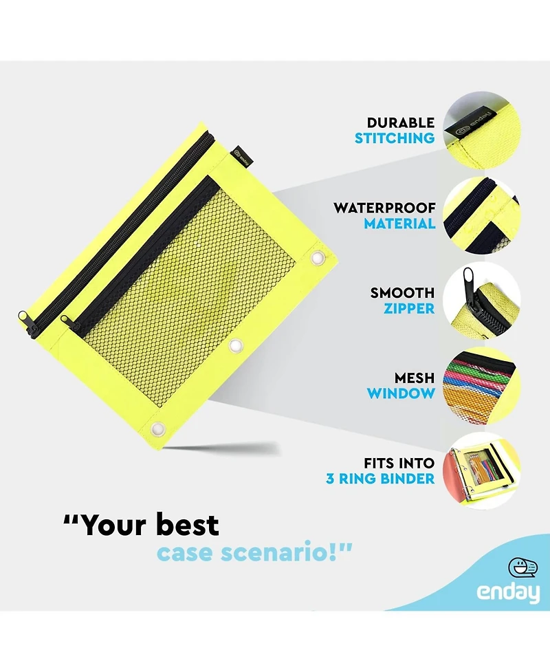 Enday Pink Pencil Pouch for 3 Ring Binder, Zippered Binder Pouches, Case Large Bags f