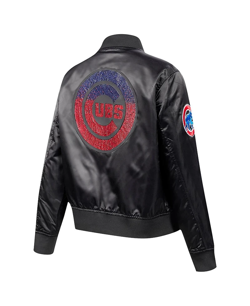 Pro Standard Women's Black Chicago Cubs Rhinestone Satin Full-Snap Jacket