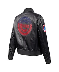 Pro Standard Women's Black Chicago Cubs Rhinestone Satin Full-Snap Jacket