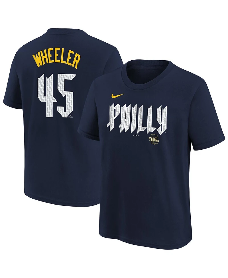 Nike Big Boys and Girls Zack Wheeler Navy Philadelphia Phillies Fuse City Connect Name Number T-Shirt