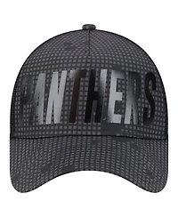 New Era Men's Black Carolina Panthers Midnight Ink Tonal Text A-Frame Trucker 9FORTY Adjustable Hat