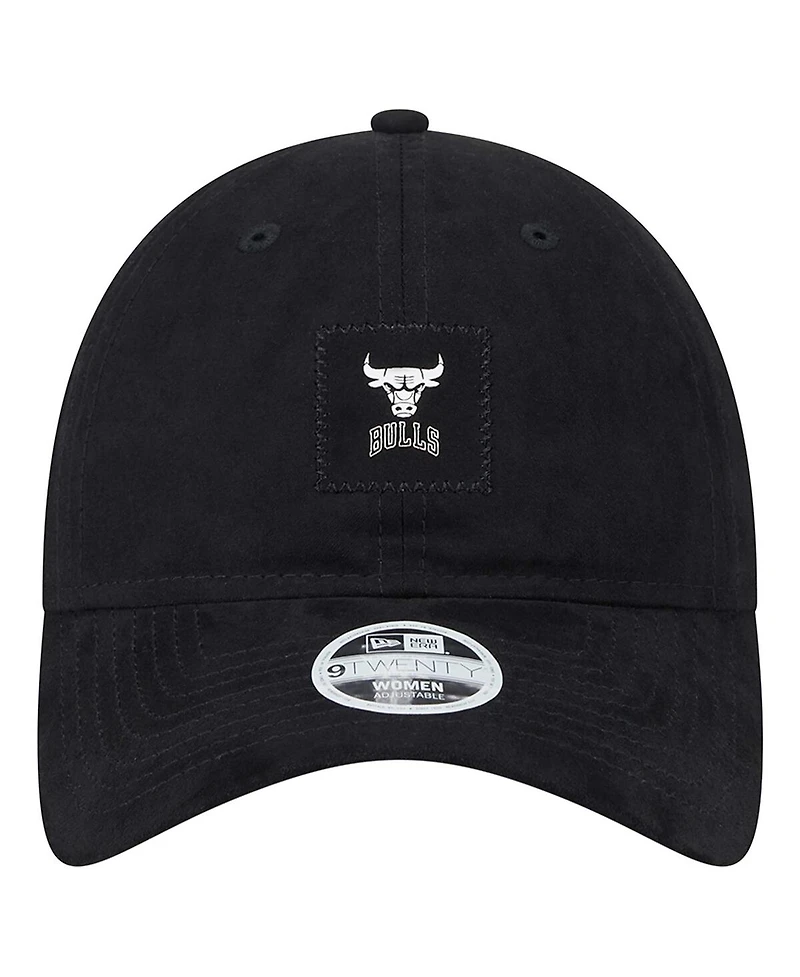 New Era Women's Black Chicago Bulls Sport Night Suede Patch 9TWENTY Adjustable Hat