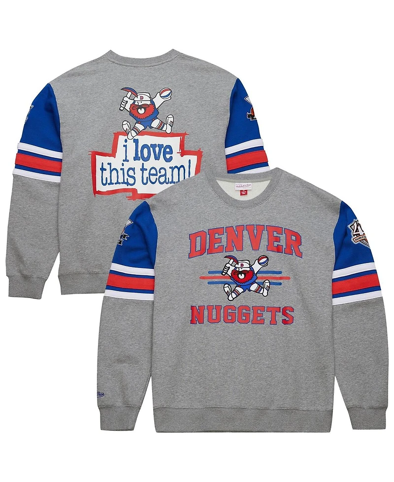 Mitchell & Ness Men's Heather Gray Denver Nuggets Hardwood Classics All Over 4.0 Pullover Sweatshirt