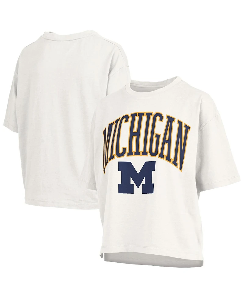 Pressbox Women's White Michigan Wolverines Nelson Arch Over Logo Waist Length Oversized Slub T-Shirt