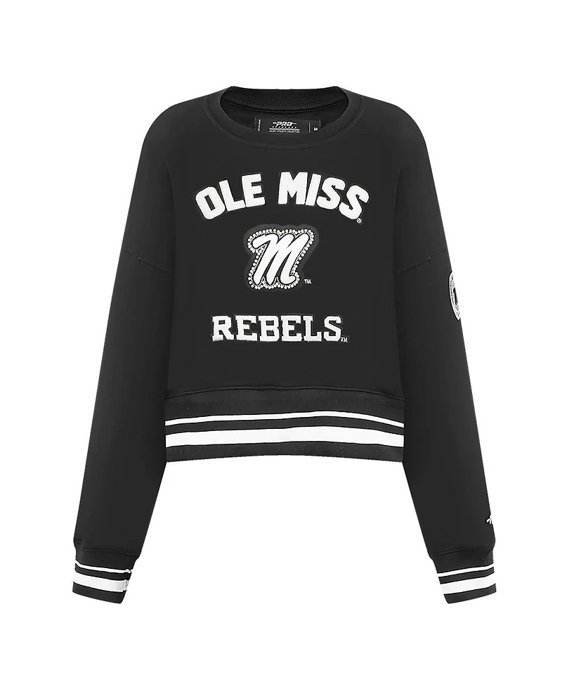 Pro Standard Women's Black Ole Miss Rebels Cropped Pullover Sweatshirt