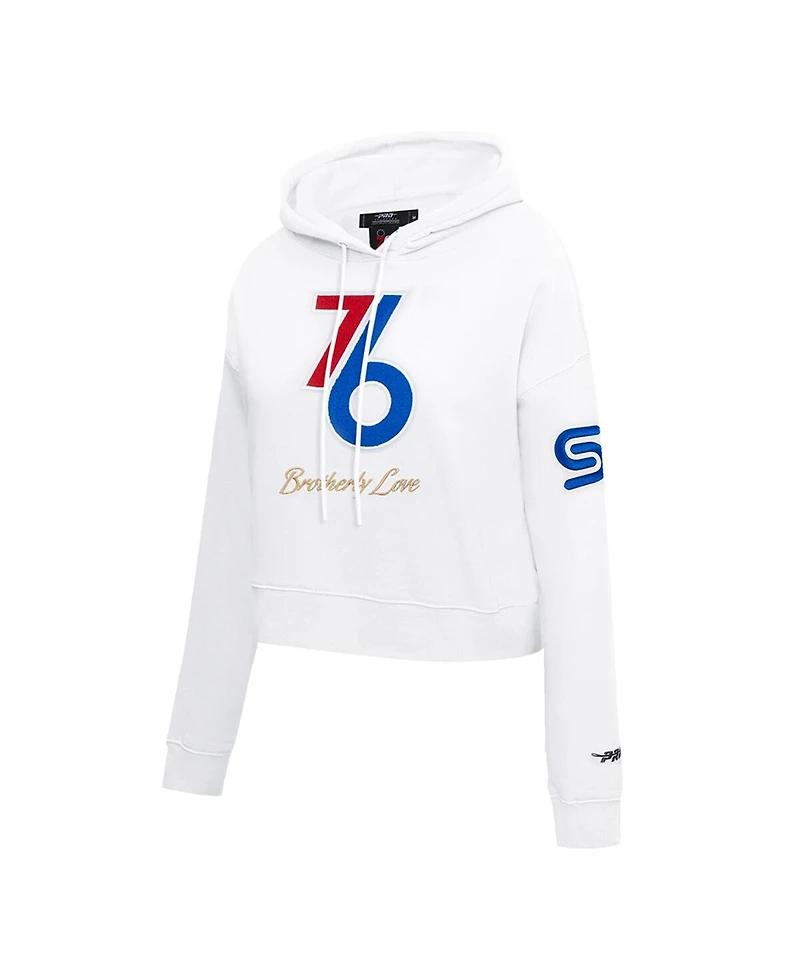 Pro Standard Women's White Philadelphia 76ers 2024/25 City Edition Chenille Applique Cropped Pullover Hoodie